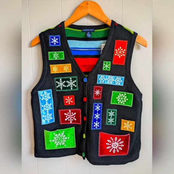 Westbound Patchwork Holiday Sweater‎ Vest size Petite Medium Snow Christmas - Picture 1 of 8
